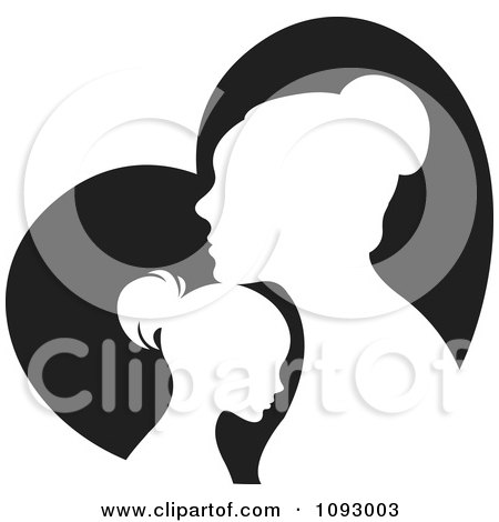 Clipart Silhouetted Mother And Daughter Over A Black Heart - Royalty Free Vector Illustration by Lal Perera