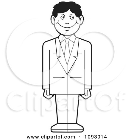 Clipart Outlined Grinning Business Man Standing In A Suit - Royalty Free Vector Illustration by Lal Perera