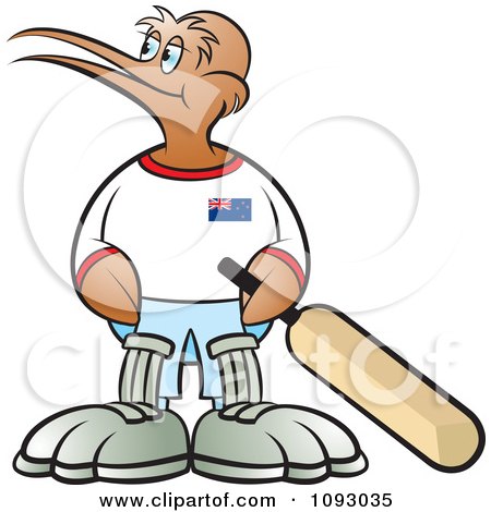 Clipart Cricket Kiwi Bird Holding A Bat And Looking Left - Royalty Free Vector Illustration by Lal Perera