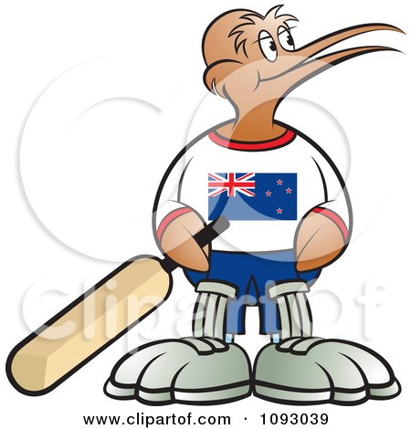 Clipart Cricket Kiwi Bird Holding A Bat And Looking Right - Royalty Free Vector Illustration by Lal Perera