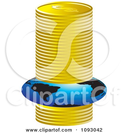 Clipart Globe Being Squised Under Pressure In A Stack Of Gold Coins - Royalty Free Vector Illustration by Lal Perera
