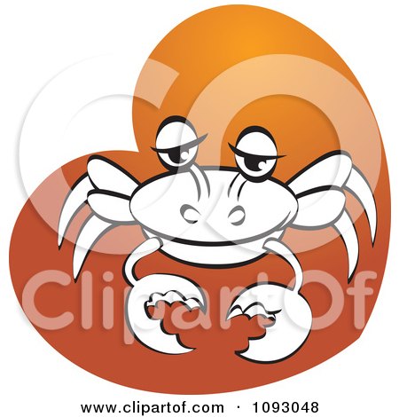 Clipart Black And White Crab On An Orange Heart - Royalty Free Vector Illustration by Lal Perera