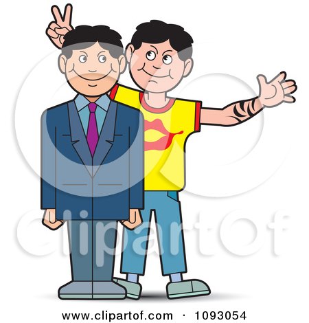Clipart Guy Giving His Professional Brother Bunny Ears For A Photo - Royalty Free Vector Illustration by Lal Perera