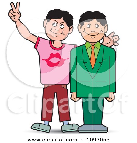 Clipart Boy Giving His Professional Brother Bunny Ears For A Photo - Royalty Free Vector Illustration by Lal Perera