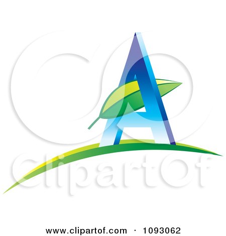 Clipart Green Leaf And Blue Letter A Logo - Royalty Free Vector Illustration by Lal Perera