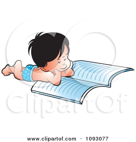 Clipart Boy Resting On His Belly And Reading - Royalty Free Vector Illustration by Lal Perera