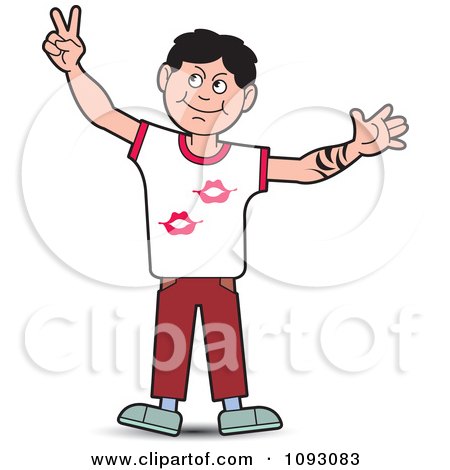 Clipart Boy Holding Up Bunny Ears Peacve Or Victory - Royalty Free Vector Illustration by Lal Perera