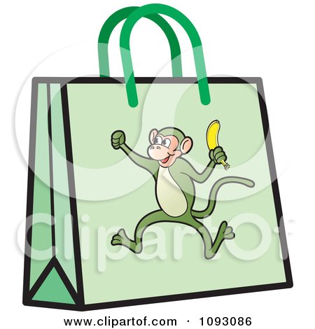 Clipart Green Monkey Shopping Bag - Royalty Free Vector Illustration by Lal Perera