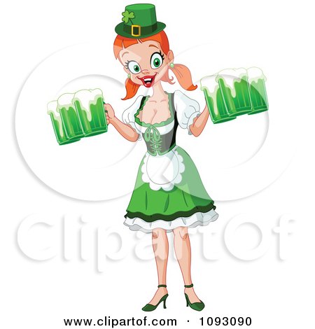 Clipart St Paddys Day Beer Maiden Smiling - Royalty Free Vector Illustration by yayayoyo