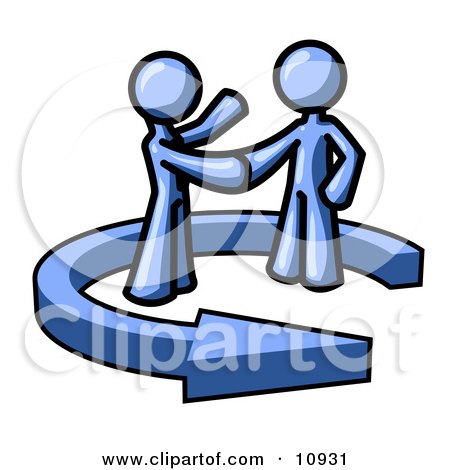 Blue Salesman Shaking Hands With a Client While Making a Deal Clipart Illustration by Leo Blanchette
