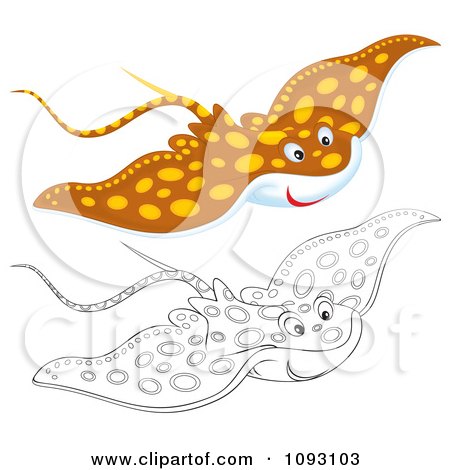 Clipart Outlined And Colored Speckled Manta Rays - Royalty Free Illustration by Alex Bannykh