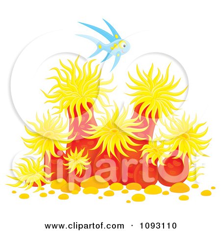 Clipart Blue Fish Over Sea Anemones - Royalty Free Illustration by Alex Bannykh