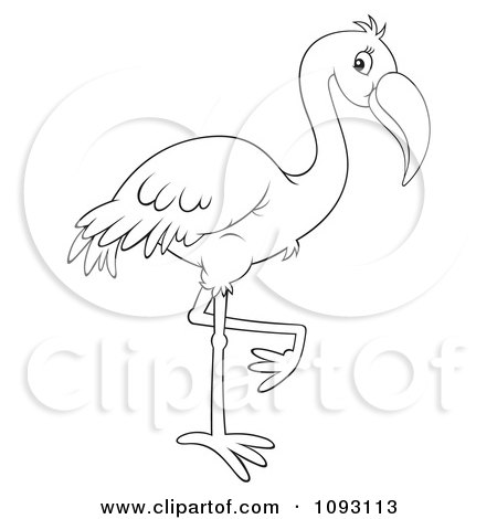 Clipart Outlined Pink Flamingo Balanced On One Leg - Royalty Free Illustration by Alex Bannykh