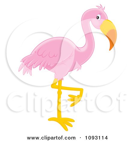 Clipart Pink Flamingo Balanced On One Leg - Royalty Free Illustration by Alex Bannykh