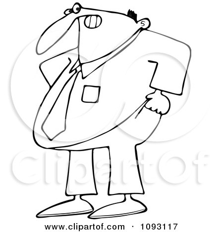 Clipart Overweight Businessman Trying To Pull His Pants Up Over His Belly - Royalty Free Vector Illustration by djart