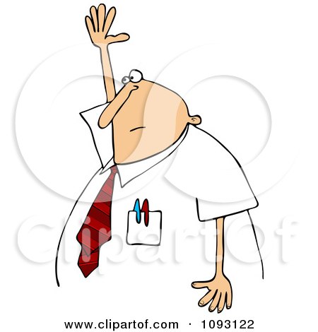 Clipart Chubby Businessman Raising His Hand To Ask A Question - Royalty Free Vector Illustration by djart