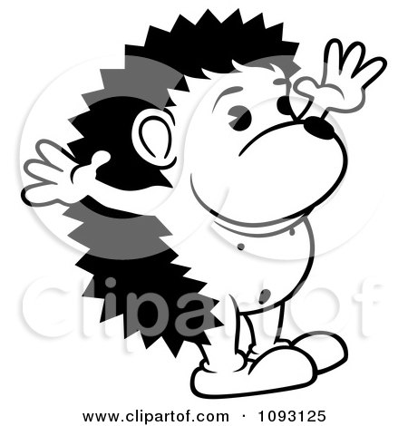 Clipart Black And White Happy Hedgehog With Open Arms - Royalty Free Vector Illustration by dero