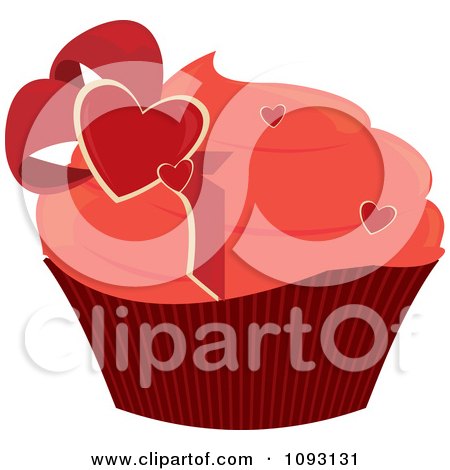 Clipart Pink Frosted Valentine Heart Cupcake - Royalty Free Vector Illustration by Randomway
