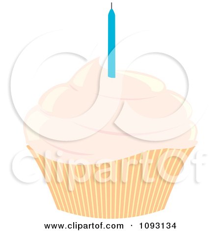 Clipart Pastel Pink Frosted Cupcake With A Birthday Candle - Royalty Free Vector Illustration by Randomway