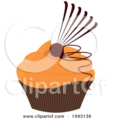 Clipart Orange Frosted Cupcake With Abstract Chocolate Art - Royalty Free Vector Illustration by Randomway