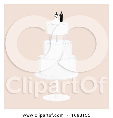 Clipart Layered Wedding Cake With A Bride And Groom Topper 6 - Royalty Free Vector Illustration by Randomway