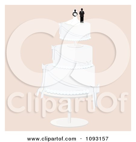 Clipart Layered Wedding Cake With A Bride And Groom Topper 7 - Royalty Free Vector Illustration by Randomway