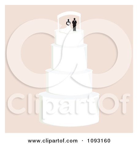 Clipart Layered Wedding Cake With A Bride And Groom Topper 8 - Royalty Free Vector Illustration by Randomway