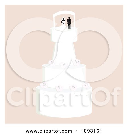 Clipart Layered Wedding Cake With A Bride And Groom Topper 9 - Royalty Free Vector Illustration by Randomway