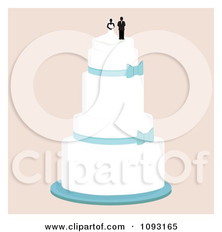 Clipart Layered Wedding Cake With A Bride And Groom Topper 1 - Royalty Free Vector Illustration by Randomway