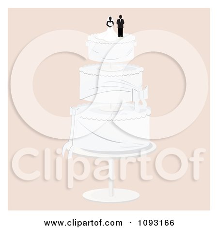 Clipart Layered Wedding Cake With A Bride And Groom Topper 2 - Royalty Free Vector Illustration by Randomway