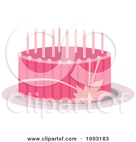Clipart Pink Floral And Stripe Birthday Cake - Royalty Free Vector Illustration by Randomway
