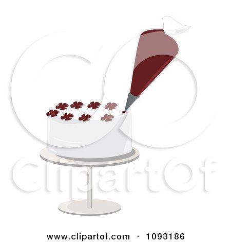 Clipart Piping Bag Decorating A White Cake With Flower Designs - Royalty Free Vector Illustration by Randomway