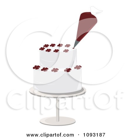 Clipart Piping Bag Decorating A Layered White Cake With Flower Designs - Royalty Free Vector Illustration by Randomway