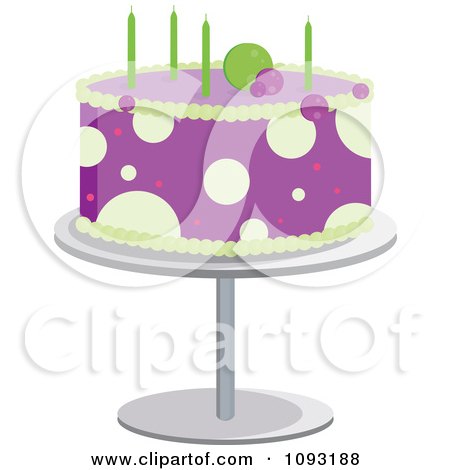 Clipart Green And Purple Polka Dot Birthday Cake - Royalty Free Vector Illustration by Randomway