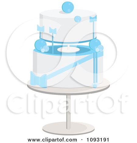 Clipart White Tiered Cake With Blue Bows - Royalty Free Vector Illustration by Randomway