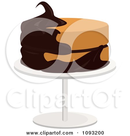 Clipart Vanilla Cake Half Frosted With Chocolate On A Stand - Royalty Free Vector Illustration by Randomway