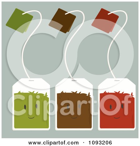 Clipart Green Brown And Red Tea Bag Characters - Royalty Free Vector Illustration by Randomway