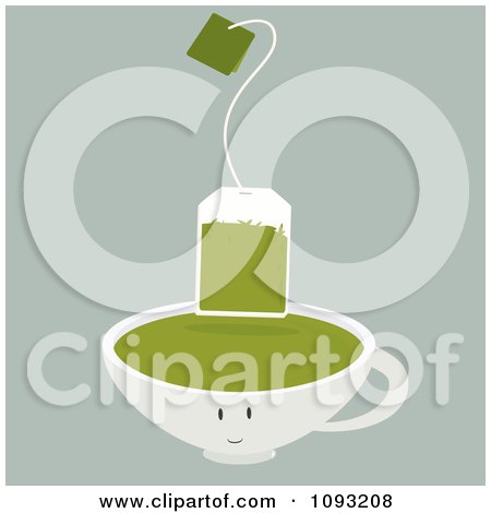 Clipart Green Tea Bag Over A Cup Character - Royalty Free Vector Illustration by Randomway