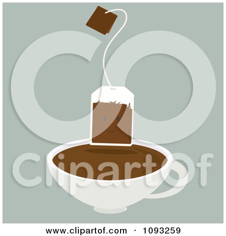Clipart Brown Tea Bag Character Over A Cup - Royalty Free Vector Illustration by Randomway