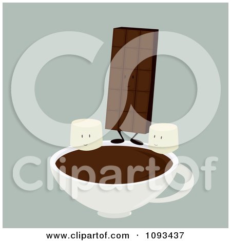 Clipart Chocolate Candy Bar And Marshmallow Characters With Hot Cocoa 1 - Royalty Free Vector Illustration by Randomway