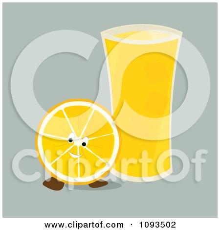 Clipart Orange Character And Glass Of Juice - Royalty Free Vector Illustration by Randomway