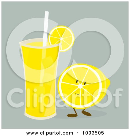 Clipart Glass Of Lemonade And Fruit Character - Royalty Free Vector Illustration by Randomway
