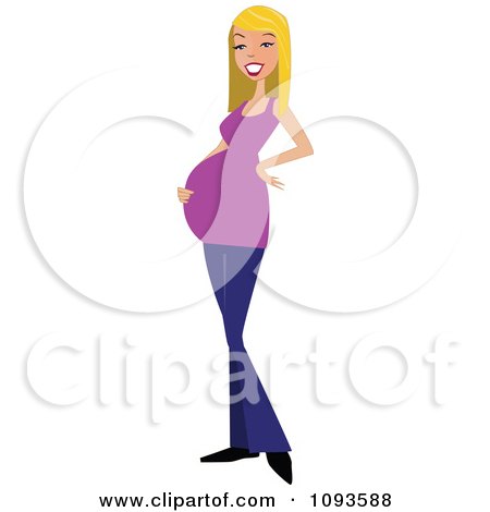 Clipart Beautiful Blond Pregnant Woman Holding Her Baby Bump - Royalty Free Vetor Illustration by peachidesigns