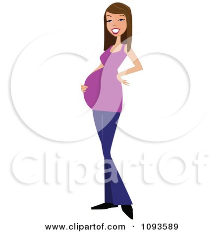 Clipart Beautiful Brunette Pregnant Woman Holding Her Baby Bump - Royalty Free Vetor Illustration by peachidesigns
