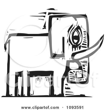 Clipart Elephant Black And White Woodcut - Royalty Free Vetor Illustration by xunantunich