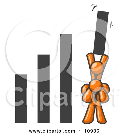 an Orange Man on Another Man's Shoulders, Holding up a Bar in a Graph Clipart Illustration by Leo Blanchette