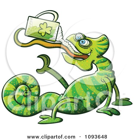 Clipart St Patricks Day Chameleon Drinking Green Beer - Royalty Free Vector Illustration by Zooco