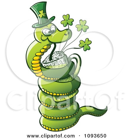 Clipart St Patricks Day Snake Drinking Green Beer - Royalty Free Vector Illustration by Zooco