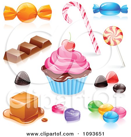Clipart 3d Candies Sweets And A Cupcake - Royalty Free Vector Illustration by TA Images