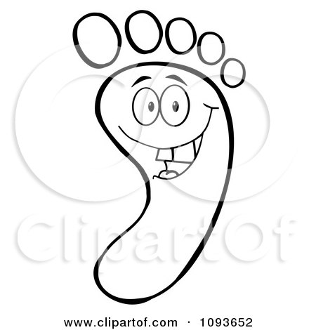 Clipart Happy Black And White Foot Character - Royalty Free Vector Illustration by Hit Toon
